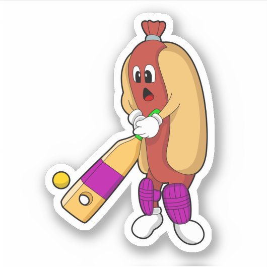 Hotdog bij Cricket met cricket bat Sticker (Voorkant)