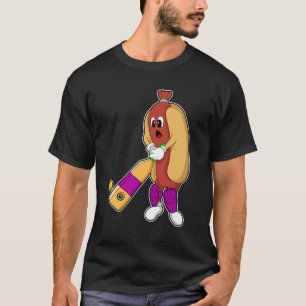 Hotdog bij Cricket met cricket bat T-shirt