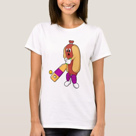 Hotdog bij Cricket met cricket bat T-shirt (Voorkant)