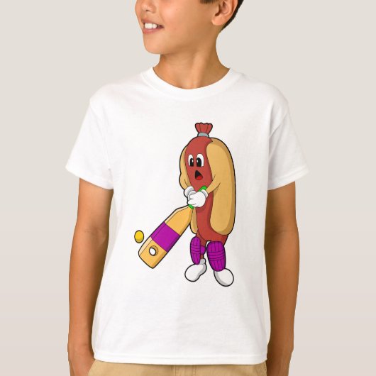 Hotdog bij Cricket met cricket bat T-shirt (Voorkant)