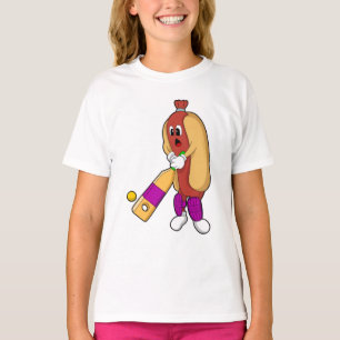 Hotdog bij Cricket met cricket bat T-shirt