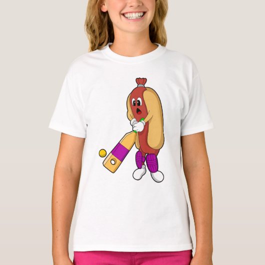 Hotdog bij Cricket met cricket bat T-shirt (Voorkant)