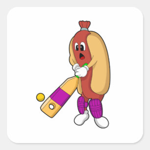 Hotdog bij Cricket met cricket bat Vierkante Sticker