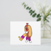 Hotdog bij Cricket met cricketbat Briefkaart (Staand voorkant)