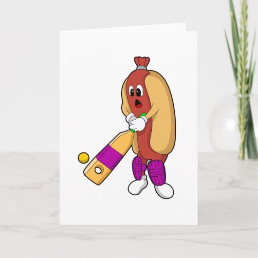 Hotdog bij Cricket met cricketbat Kaart (Voorkant)