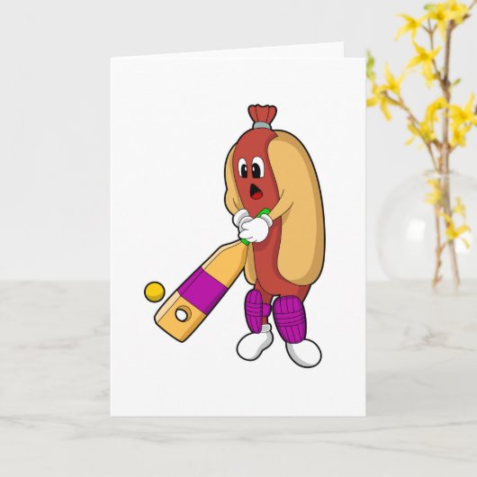 Hotdog bij Cricket met cricketbat Kaart (Gele Bloem)