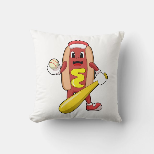 Hotdog bij honkbal met honkbalknuppel kussen (Voorkant)