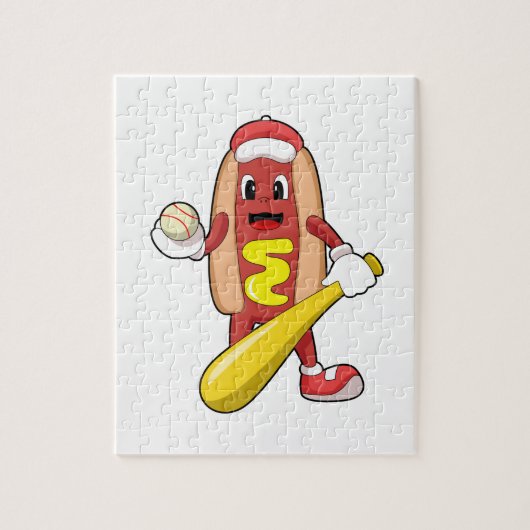 Hotdog bij honkbal met honkbalknuppel legpuzzel (Verticaal)