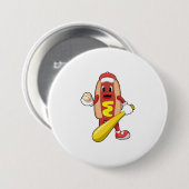 Hotdog bij honkbal met honkbalknuppel ronde button 7,6 cm (Voorkant /achterkant)