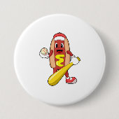 Hotdog bij honkbal met honkbalknuppel ronde button 7,6 cm (Voorkant)