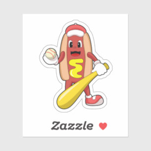 Hotdog bij honkbal met honkbalknuppel sticker