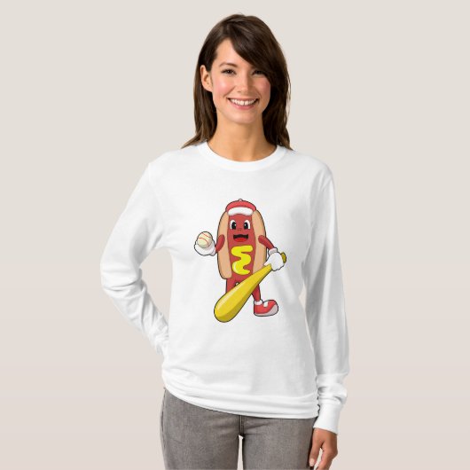 Hotdog bij honkbal met honkbalknuppel t-shirt (Voorkant volledig)