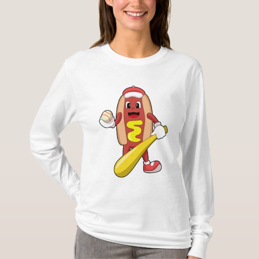 Hotdog bij honkbal met honkbalknuppel t-shirt (Voorkant)