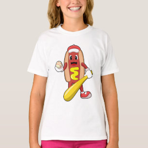 Hotdog bij honkbal met honkbalknuppel t-shirt