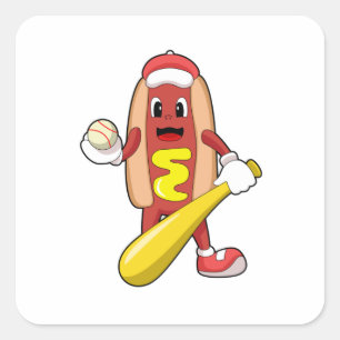 Hotdog bij honkbal met honkbalknuppel vierkante sticker