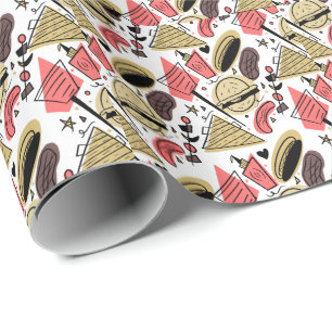 Hotdog Burger Doodle BBQ Birthday Patroon Cadeaupapier