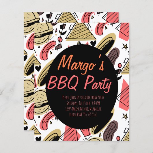 Hotdog Burger Doodle BBQ Birthday Pattern Flyers (Voorkant / Achterkant)