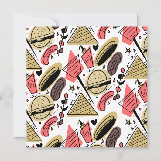 Hotdog Burger Doodle BBQ Birthday Pattern Postcar (Achterkant)