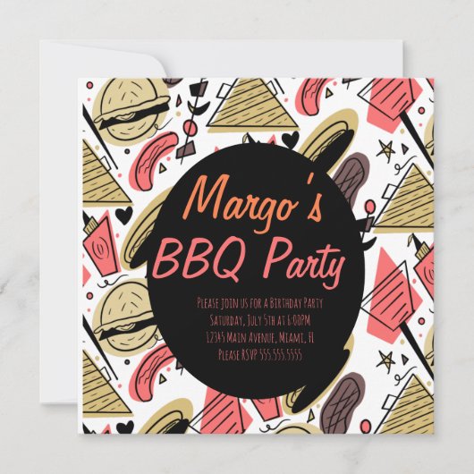 Hotdog Burger Doodle BBQ Birthday Pattern Postcar (Voorkant)