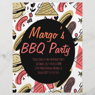 Hotdog Burger Doodle BBQ Verjaardag Patroon Flyers
