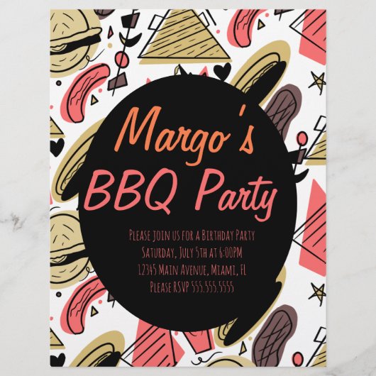 Hotdog Burger Doodle BBQ Verjaardag Patroon Flyers (Voorkant)