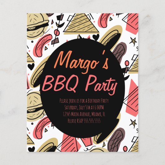 Hotdog Burger Doodle BBQ Verjaardagspatroon Flyers (Voorkant)