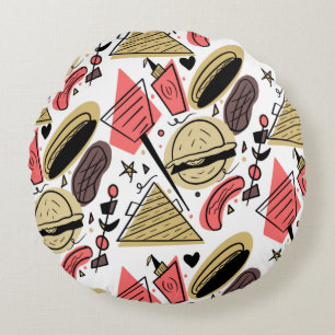 Hotdog Burger Doodle BBQ Verjaardagspatroon        Rond Kussen