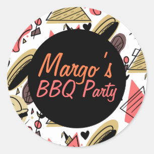 Hotdog Burger Doodle BBQ Verjaardagspatroon    Ronde Sticker
