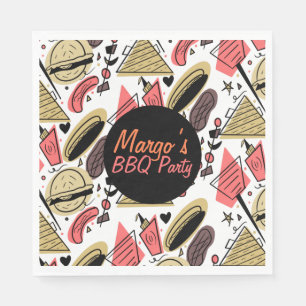 Hotdog Burger Doodle BBQ Verjaardagspatroon Servet