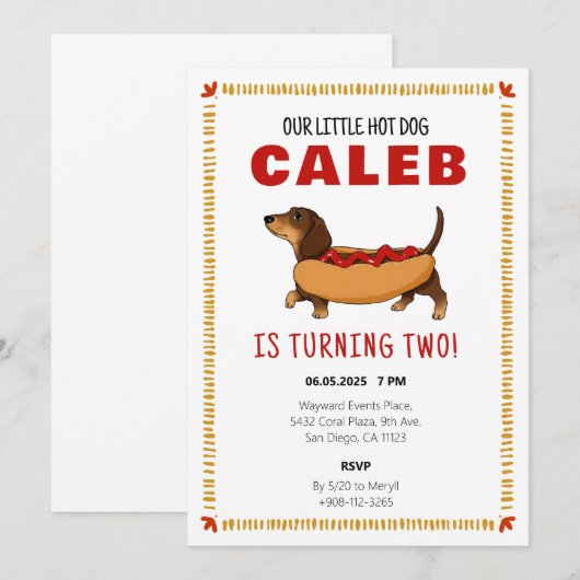 Hotdog Dachshund Hond Baby Verjaardagsfeestje Bedankkaart (Voorkant / Achterkant)