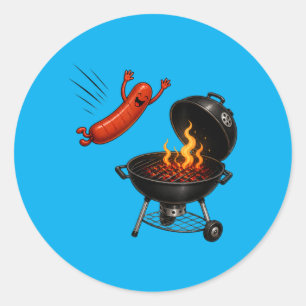 Hotdog Duik Grappige Vliegende Hotdog Bbq Grillen Ronde Sticker