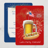 Hotdog en bier met vuurwerk en vlag kaart (Voorkant / Achterkant)