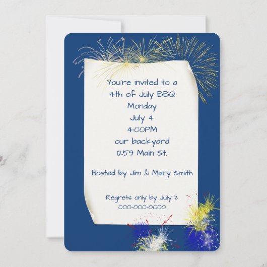 Hotdog en bier met vuurwerk en vlag kaart (Achterkant)