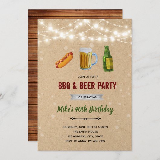 Hotdog en Brew bbq nodigen Kaart (Voorkant / Achterkant)