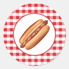 Hotdog Fast Food Snack Op Rode Gingham Ronde Sticker