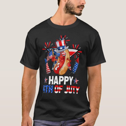 Hotdog Fireworks American Flag Happy 4 juli T-shirt (Voorkant)