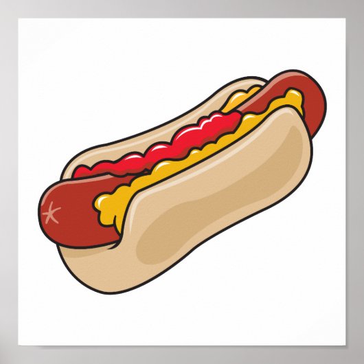 hotdog in bun met ketchup en mosterdgrafische kaar poster (Voorkant)