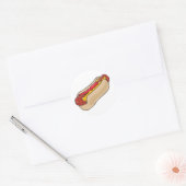 hotdog in bun met ketchup en mosterdgrafische kaar ronde sticker (Envelop)
