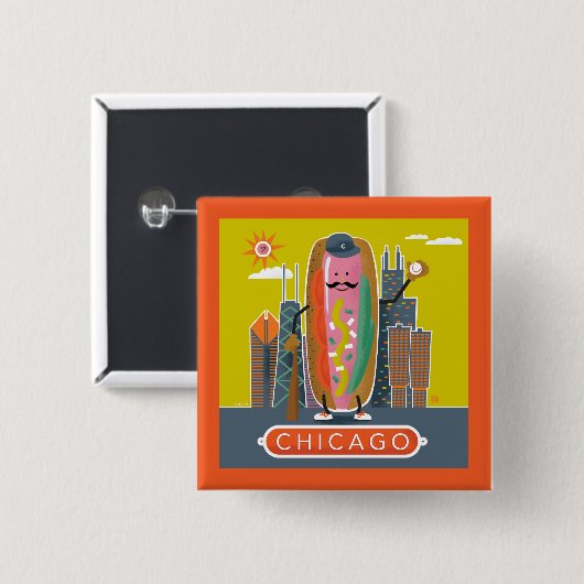 Hotdog in Chicago-stijl Vierkante Button 5,1 Cm (Voorkant /achterkant)
