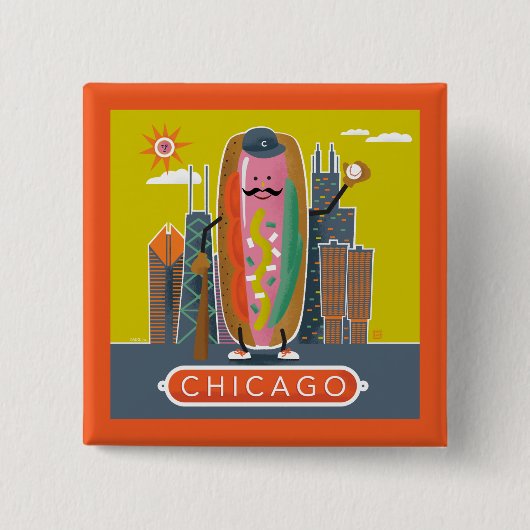 Hotdog in Chicago-stijl Vierkante Button 5,1 Cm (Voorkant)