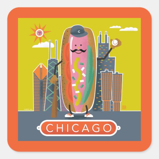 Hotdog in Chicago-stijl Vierkante Sticker (Voorkant)