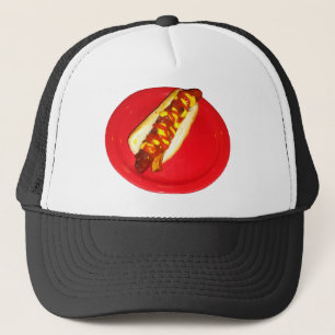 Hotdog met ketchup en mosterd trucker pet
