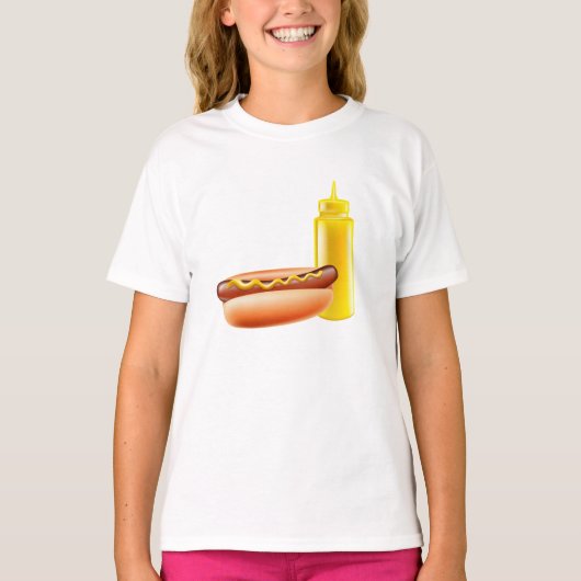 Hotdog met mosterd fles meisjes T-shirt (Voorkant)
