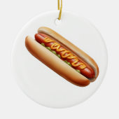 Hotdog met mosterd keramisch ornament (Voorkant)