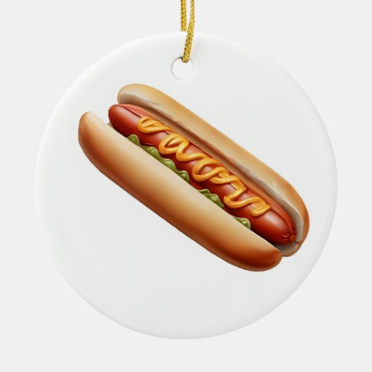 Hotdog met mosterd keramisch ornament (Voorkant)