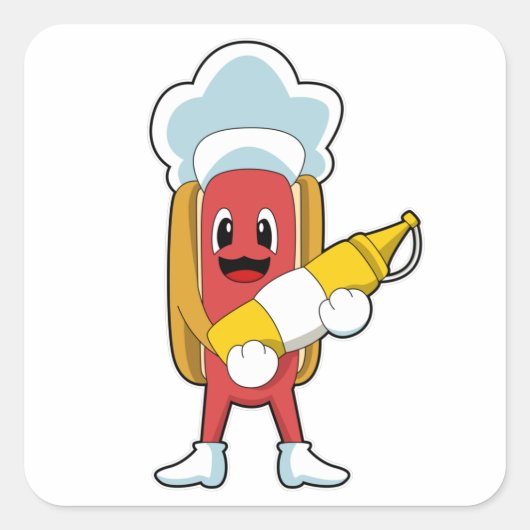 Hotdog met Mustard Vierkante Sticker (Voorkant)