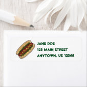 Hotdog met warme hond w/ Relish on Bun Adresetiket Etiket (Insitu)