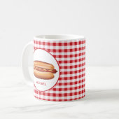 Hotdog op rode geruite stof met aangepaste tekst koffiemok (Voorkant links)