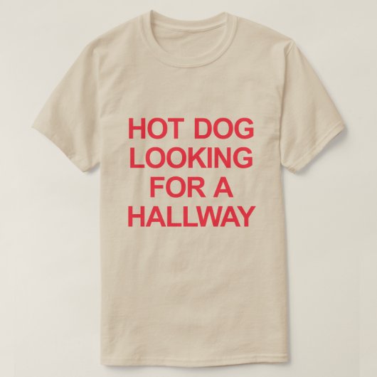HOTDOG OP ZOEK NAAR EEN HAL T-SHIRT (Design voorkant)
