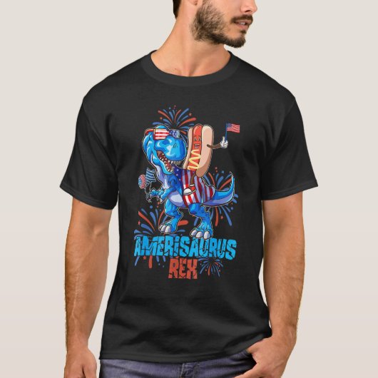 Hotdog Rex Dinosaur 4th of July Amerisaurus T-shirt (Voorkant)